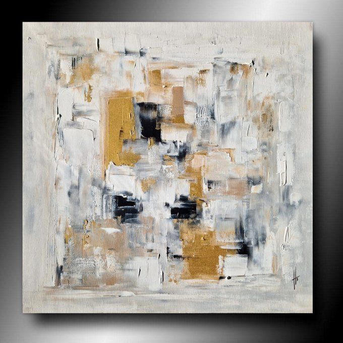 Peinture abstraite contemporaine blanc et or – Œuvre originale - STRUCTURE LIBRE