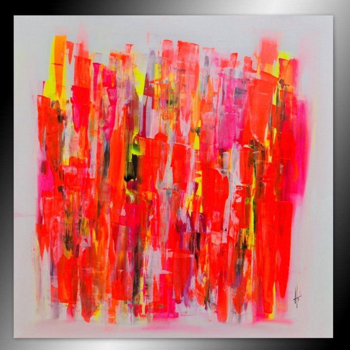 Peinture abstraite contemporaine rouge et colorée – Œuvre originale - ROUGE FUSION