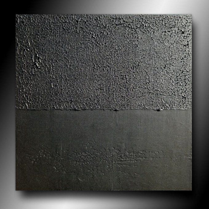 MONOCHROME NOIR référence C44- Tableau abstrait noir –Peinture contemporaine minimaliste 60x60 cm