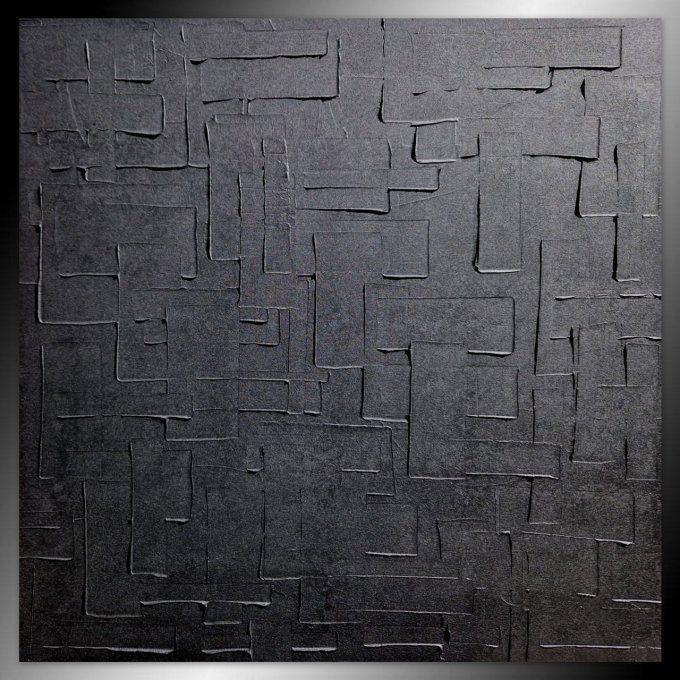 MONOCHROME NOIR référence a19 - Tableau abstrait noir –Peinture contemporaine minimaliste 100x100 cm