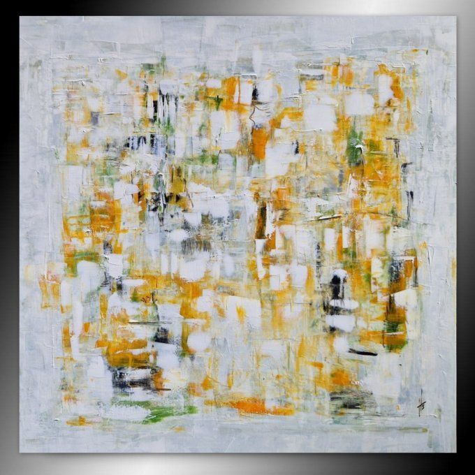 Peinture abstraite contemporaine orange et blanc – Œuvre originale - HARMONIE