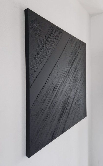 MONOCHROME NOIR C19 - Tableau abstrait noir – Peinture contemporaine minimaliste 100x100 cm