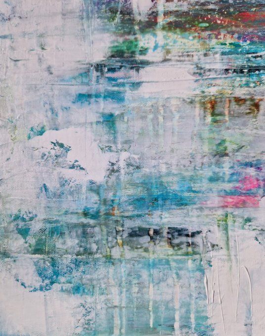 Peinture abstraite contemporaine blanc et bleu – Œuvre originale - ENTRE CIEL ET EAU