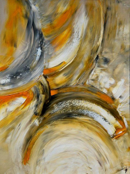 Peinture abstraite contemporaine orange vertical  – Œuvre originale - ECLAT CADMIUM