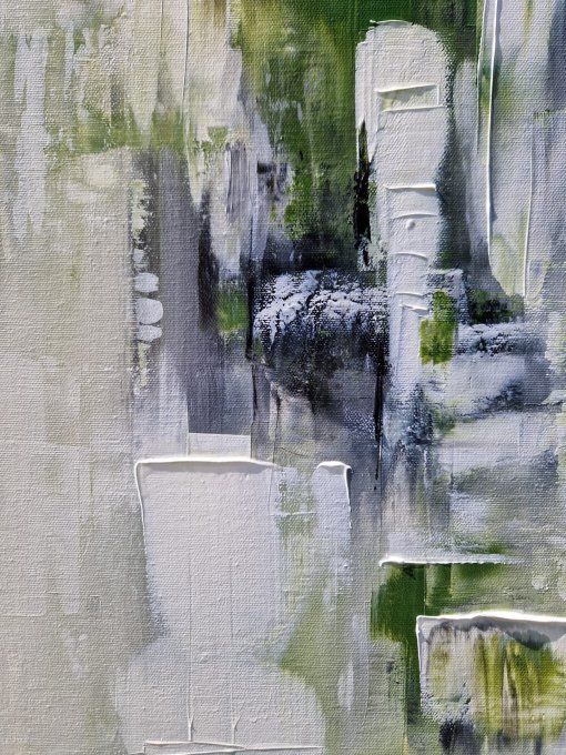 TABLEAU réservé Peinture abstraite contemporaine vert et blanc – Œuvre originale - 