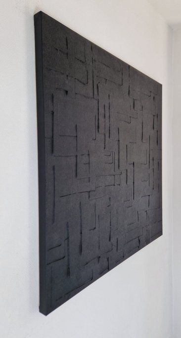MONOCHROME NOIR référence a19 - Tableau abstrait noir –Peinture contemporaine minimaliste 100x100 cm