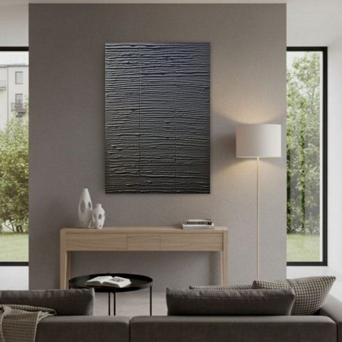 MONOCHROME  noir référence F37- Tableau abstrait noir – Peinture contemporaine minimaliste 100x70 cm