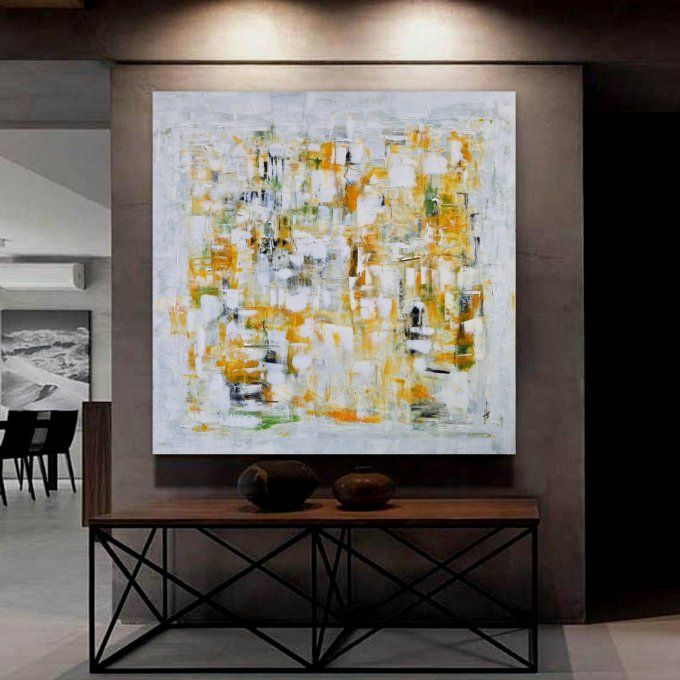 Peinture abstraite contemporaine orange et blanc – Œuvre originale - HARMONIE