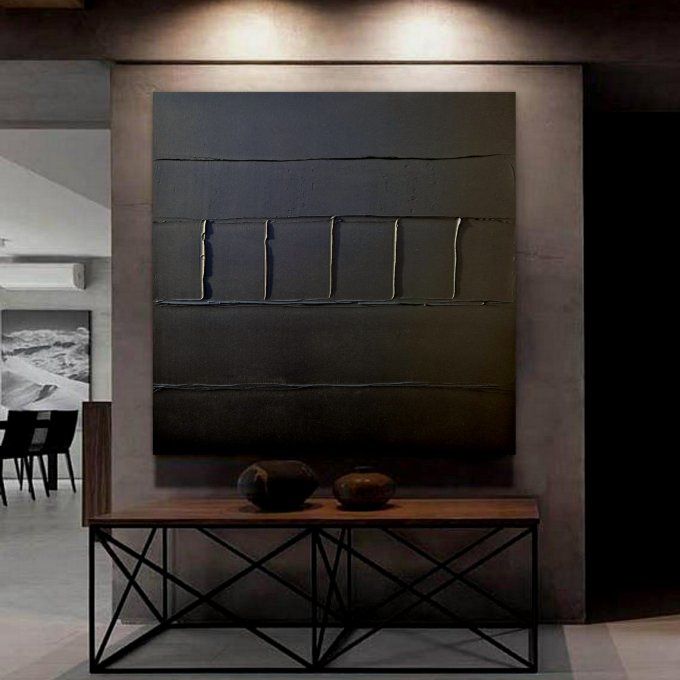 MONOCHROME NOIR référence M15 -Tableau abstrait noir – Peinture contemporaine minimaliste 100x100 cm