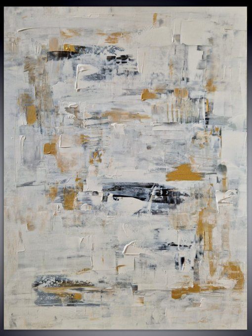 Peinture abstraite contemporaine blanc, noir et doré  – Œuvre originale - MURMURES CLAIRS