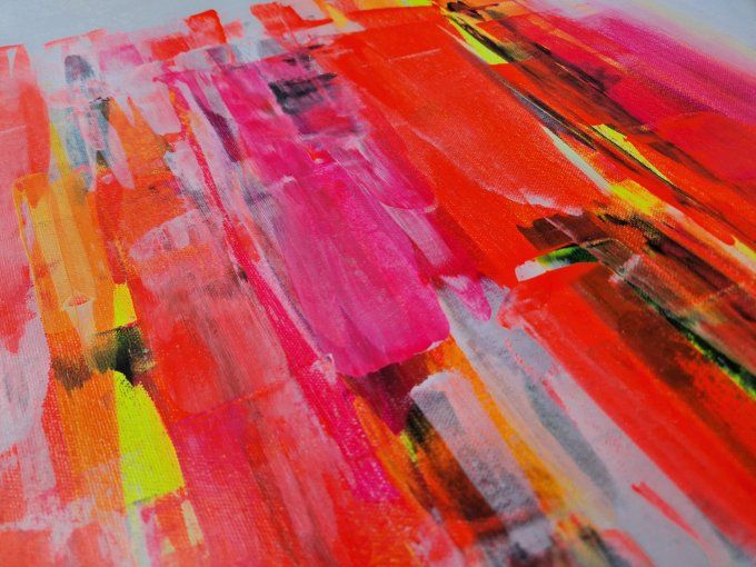 Peinture abstraite contemporaine rouge et colorée – Œuvre originale - ROUGE FUSION