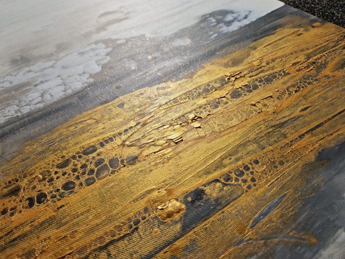 Peinture abstraite contemporaine doré, or  – Œuvre originale - TERRE SUSPENDUE - 120x80 cm