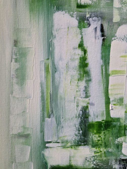 Peinture abstraite contemporaine vert et blanc – Œuvre originale  - JARDIN ABSTRAIT