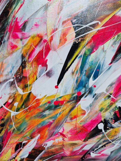 Peinture abstraite contemporaine blanc et or – Œuvre originale - VAGUE FLORALE