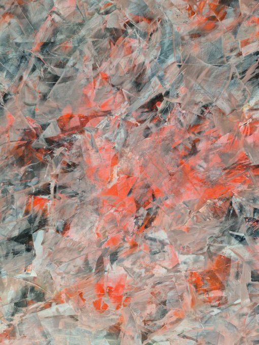 Peinture abstraite contemporaine orange, blanc et noir  – Œuvre originale - FRICTION