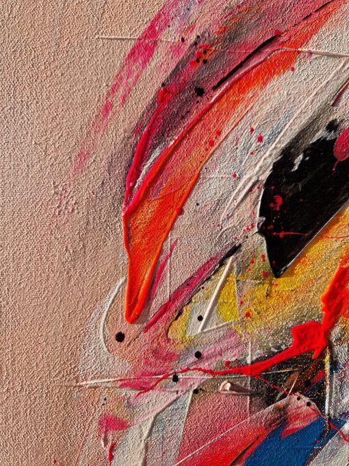 Peinture abstraite contemporaine multicolore et rose – Œuvre originale - CHROMIA