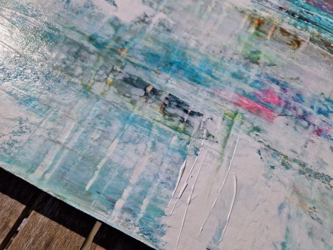 Peinture abstraite contemporaine blanc et bleu – Œuvre originale - ENTRE CIEL ET EAU