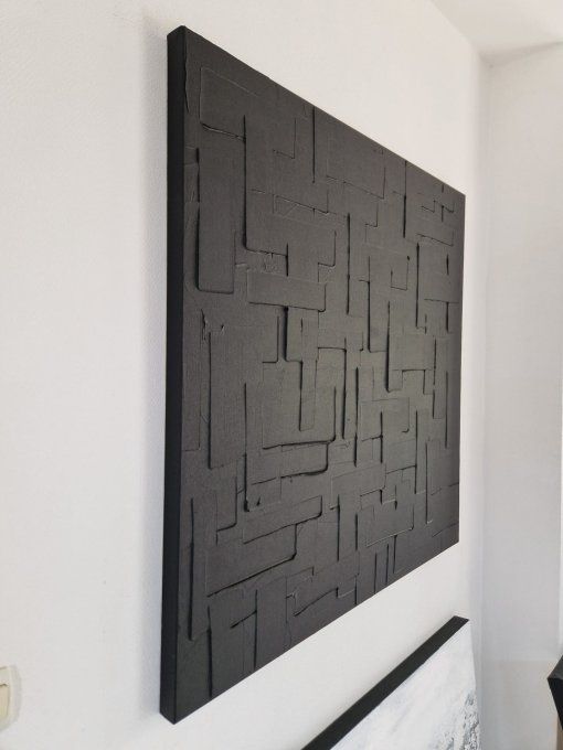 MONOCHROME NOIR référence a19 -Tableau abstrait noir – Peinture contemporaine minimaliste 100x100 cm