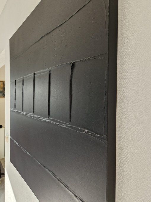 MONOCHROME NOIR référence M15 -Tableau abstrait noir – Peinture contemporaine minimaliste 100x100 cm