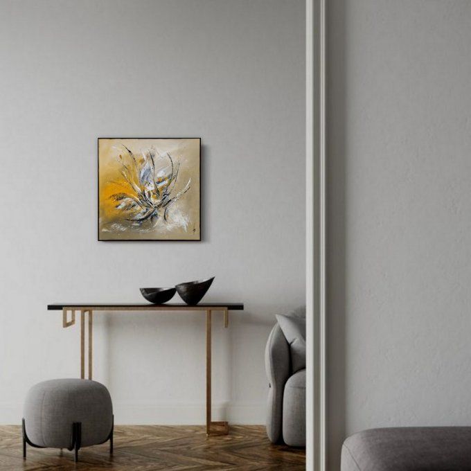 Peinture abstraite contemporaine ocre et gris – Œuvre originale - MOUVEMENT SOLAIRE