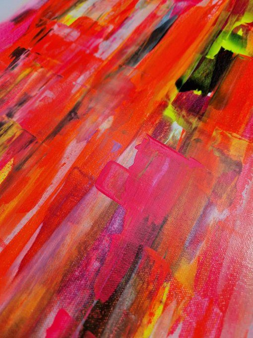Peinture abstraite contemporaine rouge et colorée – Œuvre originale - ROUGE FUSION
