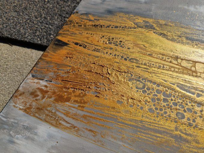 Peinture abstraite contemporaine doré, or  – Œuvre originale - TERRE SUSPENDUE - 120x80 cm