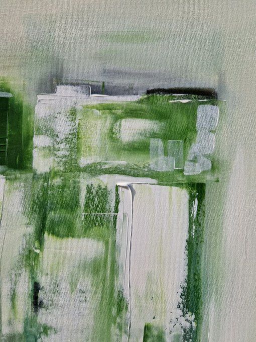 Peinture abstraite contemporaine vert et blanc – Œuvre originale  - JARDIN ABSTRAIT