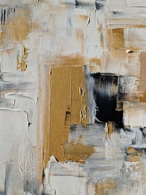 Peinture abstraite contemporaine blanc et or – Œuvre originale - STRUCTURE LIBRE