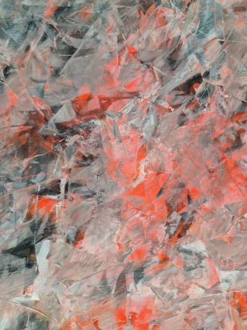 Peinture abstraite contemporaine orange, blanc et noir  – Œuvre originale - FRICTION