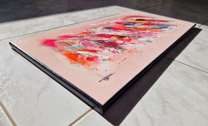 Peinture abstraite contemporaine multicolore et rose – Œuvre originale - CHROMIA