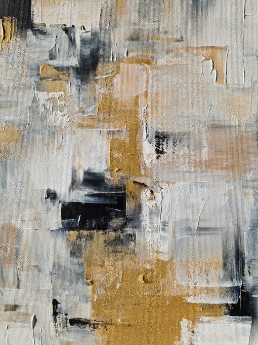 Peinture abstraite contemporaine blanc et or – Œuvre originale - STRUCTURE LIBRE