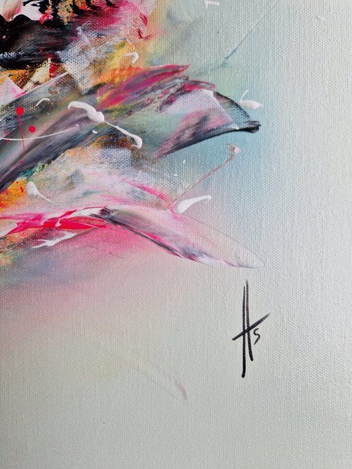 Peinture abstraite contemporaine blanc et or – Œuvre originale - VAGUE FLORALE