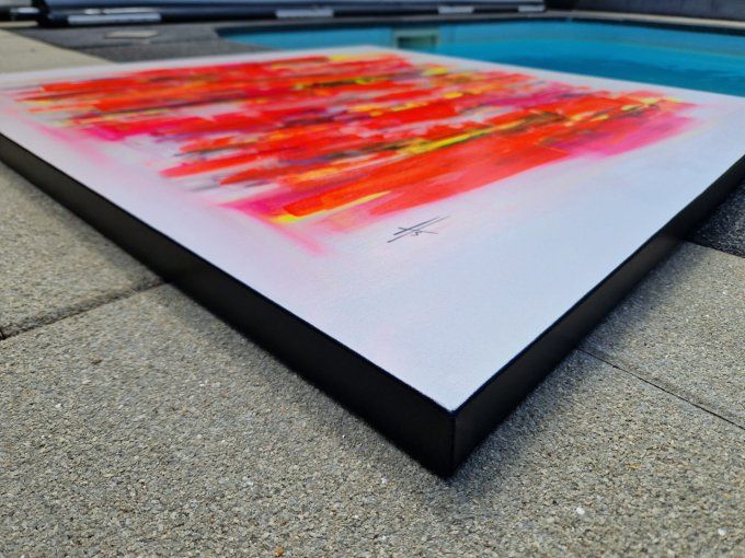 Peinture abstraite contemporaine rouge et colorée – Œuvre originale - ROUGE FUSION