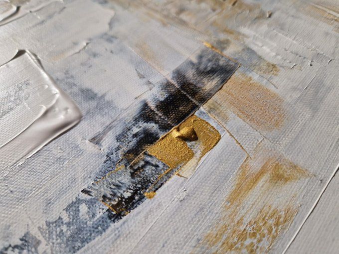 Peinture abstraite contemporaine blanc, noir et doré  – Œuvre originale - MURMURES CLAIRS