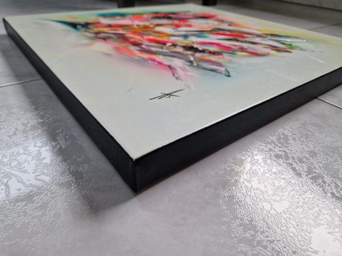 Peinture abstraite contemporaine blanc et or – Œuvre originale - VAGUE FLORALE