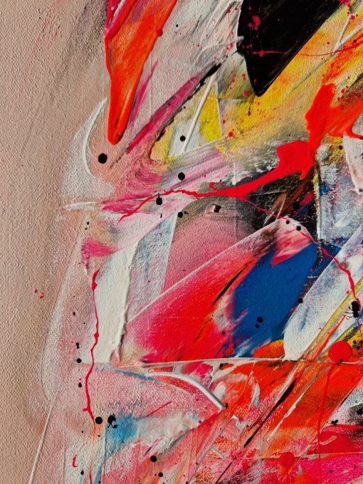 Peinture abstraite contemporaine multicolore et rose – Œuvre originale - CHROMIA