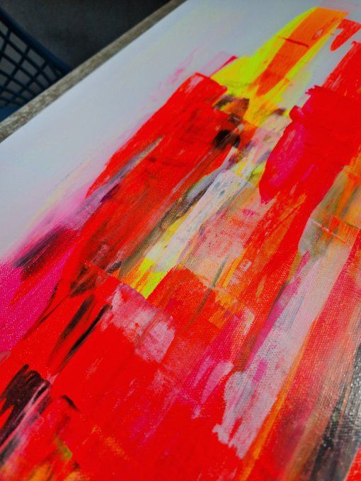 Peinture abstraite contemporaine rouge et colorée – Œuvre originale - ROUGE FUSION