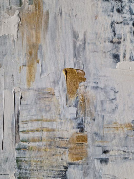 Peinture abstraite contemporaine blanc, noir et doré  – Œuvre originale - MURMURES CLAIRS