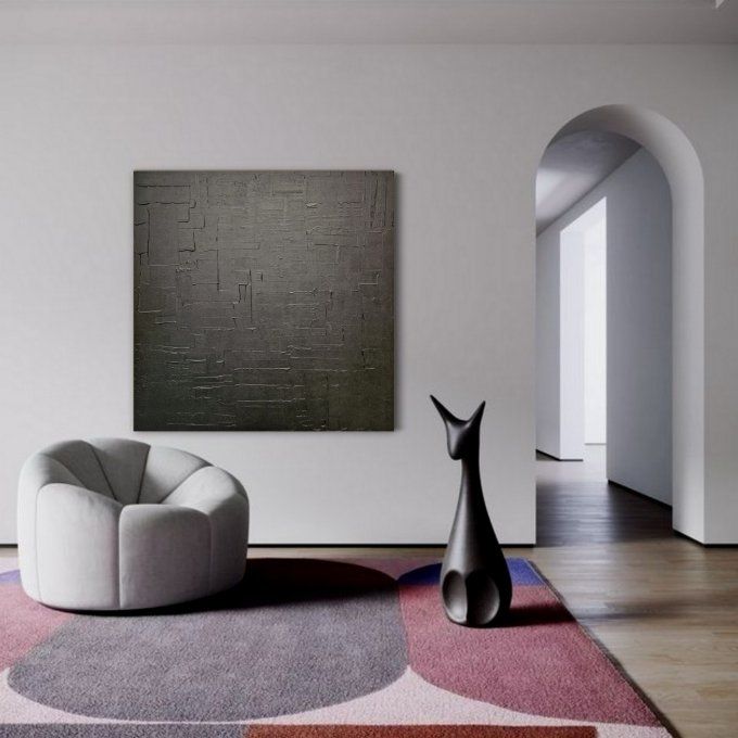 MONOCHROME NOIR référence T18 -Tableau abstrait noir – Peinture contemporaine minimaliste 100x100 cm