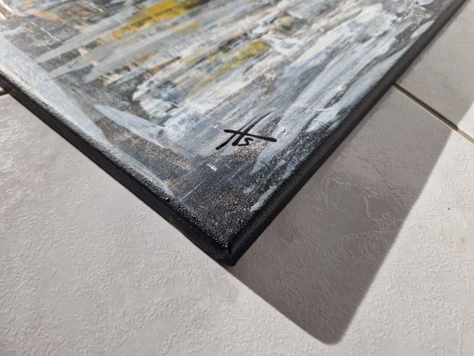 Peinture abstraite contemporaine blanc et gris – Œuvre originale - NUIT URBAINE