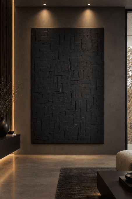 MONOCHROME  noir référence A30- Tableau abstrait noir – Peinture contemporaine minimaliste 200x140cm