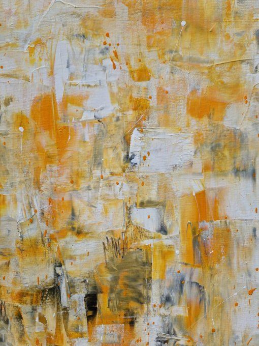 Peinture abstraite contemporaine orange et blanc – Œuvre originale - CHAOS SOLAIRE
