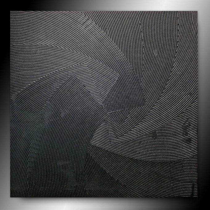 MONOCHROME NOIR référence Y14 - Tableau abstrait noir – Peinture contemporaine minimaliste 60x60 cm