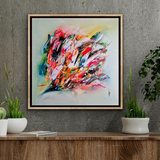 Peinture abstraite contemporaine blanc et or – Œuvre originale - VAGUE FLORALE