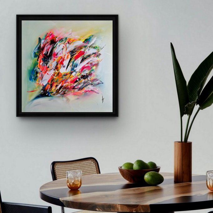 Peinture abstraite contemporaine blanc et or – Œuvre originale - VAGUE FLORALE