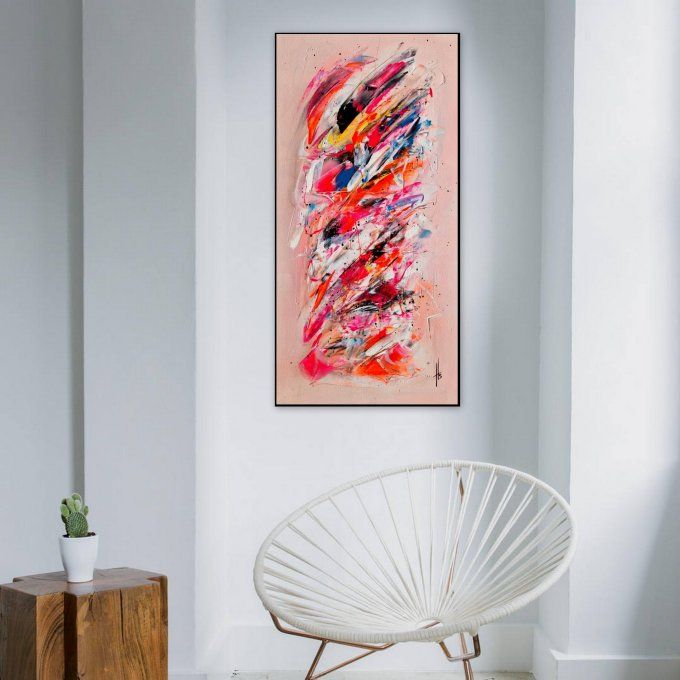Peinture abstraite contemporaine multicolore et rose – Œuvre originale - CHROMIA